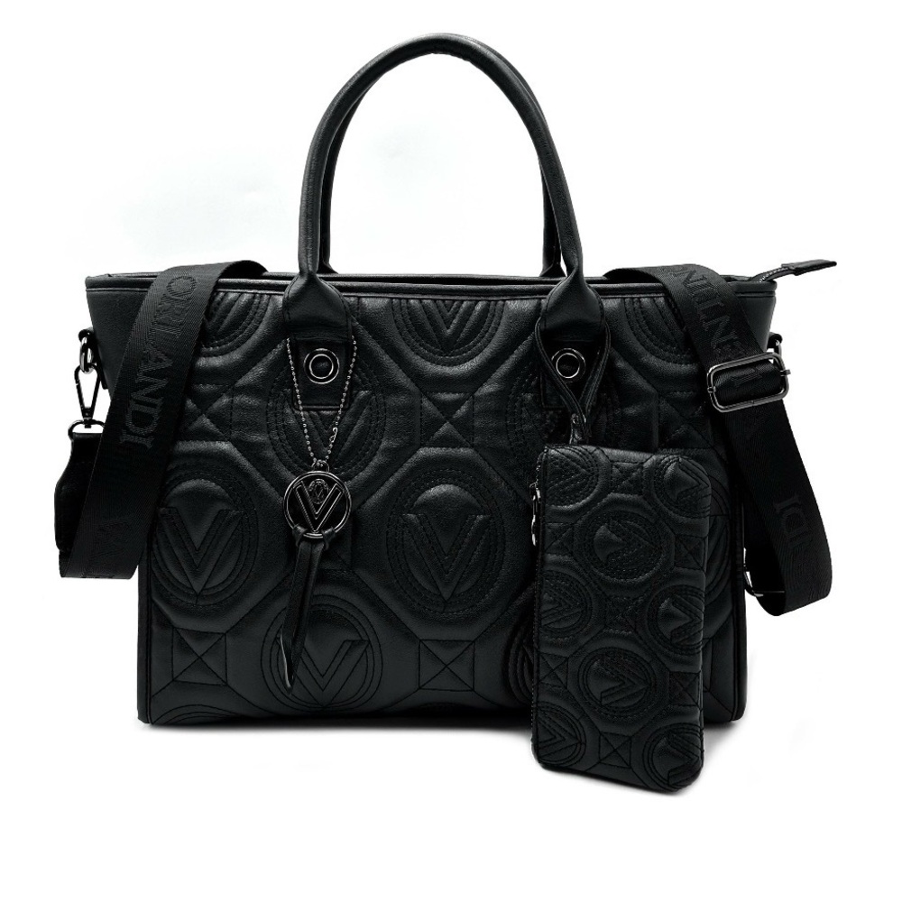 Valentino Orlandi black Tote Bag with Removable Crossbody Strap and Pouch